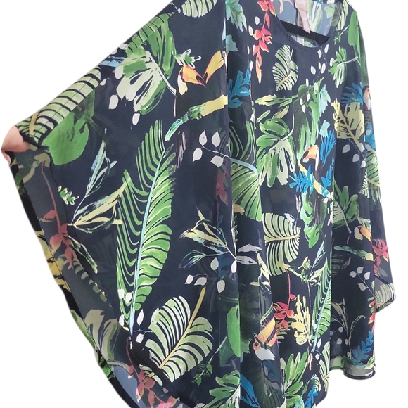 Chico's Tropical Sheer Poncho Cover-up Top Size Sm/Med Colorful Birds - Picture 4 of 10